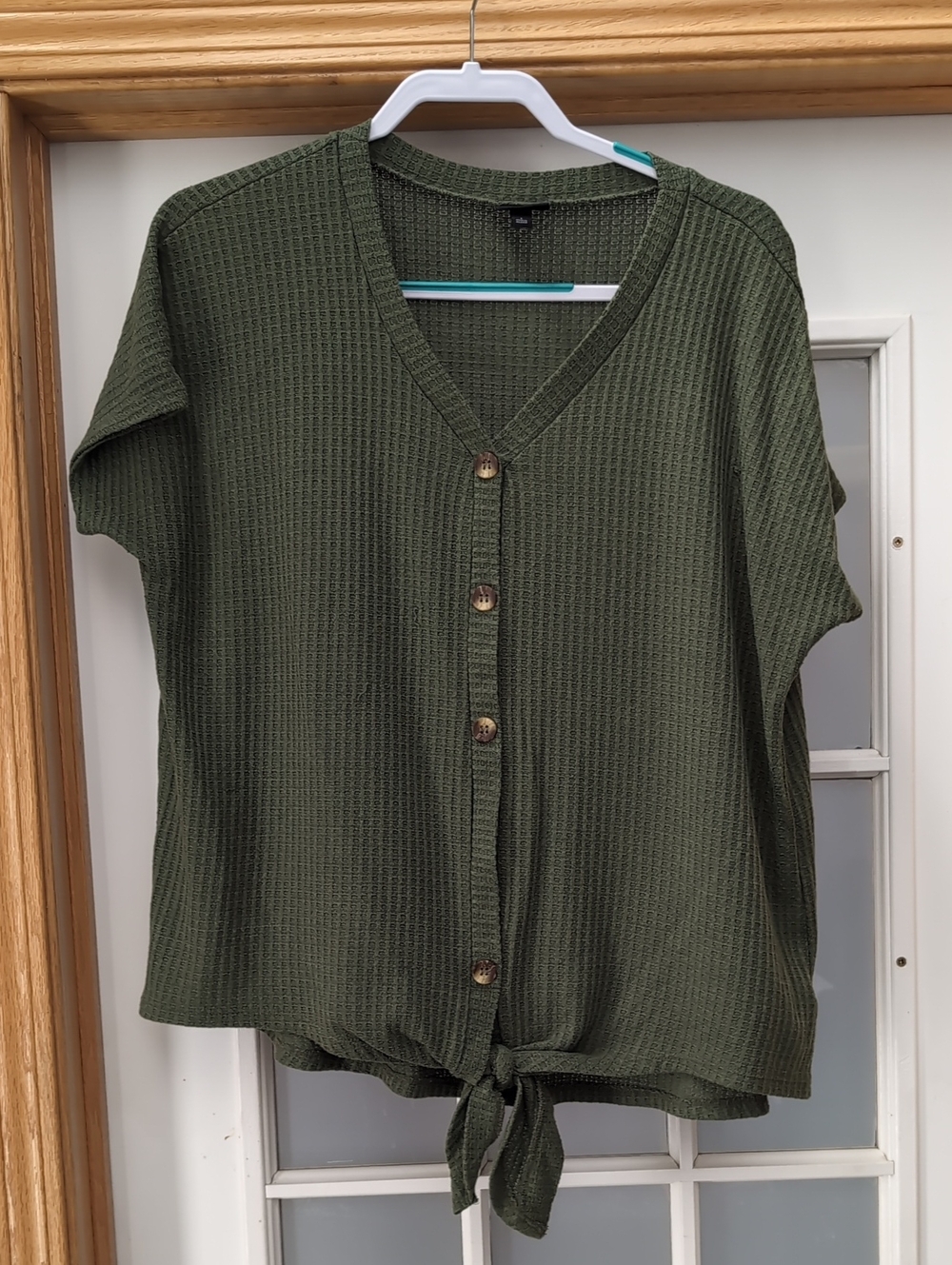 Torrid Olive Green Button-Front Tie Hem Top